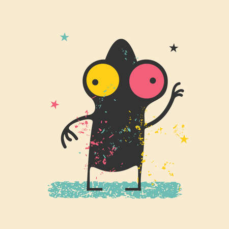 Cute monster on retro grunge background. Cartoon illustration.のイラスト素材
