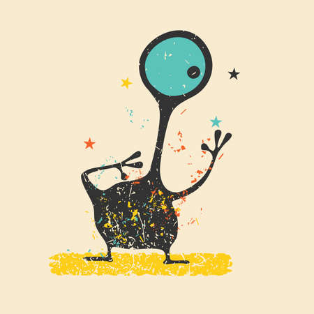 Cute monster on retro grunge background. Cartoon illustration.のイラスト素材