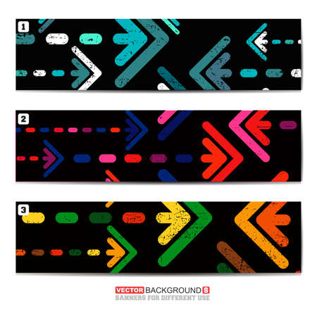 Set oh three color abstract banners with arrows and grunge elements, Shapes for different design, web use. vector illustrationのイラスト素材