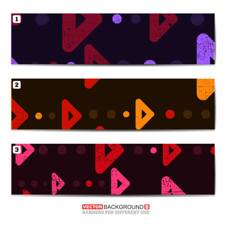 Set oh three color abstract banners with arrows and grunge elements, Shapes for different design, web use. vector illustrationのイラスト素材