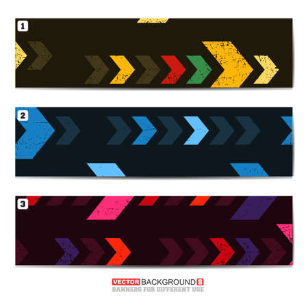 Set oh three color abstract banners with arrows and grunge elements, Shapes for different design, web use. vector illustrationのイラスト素材