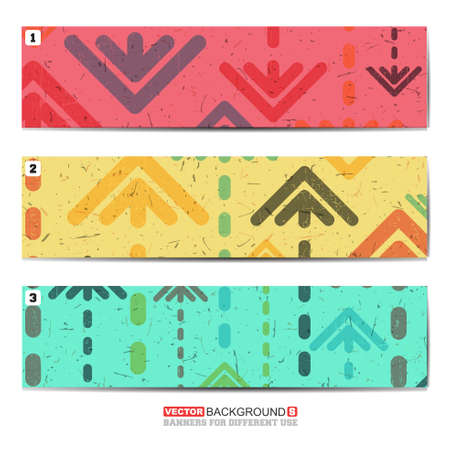 Set oh three color abstract banners with arrows and grunge elements, Shapes for different design, web use. vector illustrationのイラスト素材