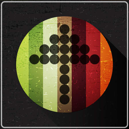 Arrow icon in circle with color lines and flat shadow and dirty shapes on it. grunge abstract background, web element for different use. vector illustrationのイラスト素材