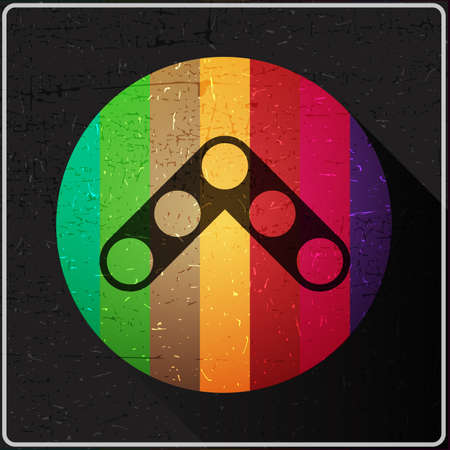 Arrow icon in circle with color lines and flat shadow and dirty shapes on it. grunge abstract background, web element for different use. vector illustrationのイラスト素材