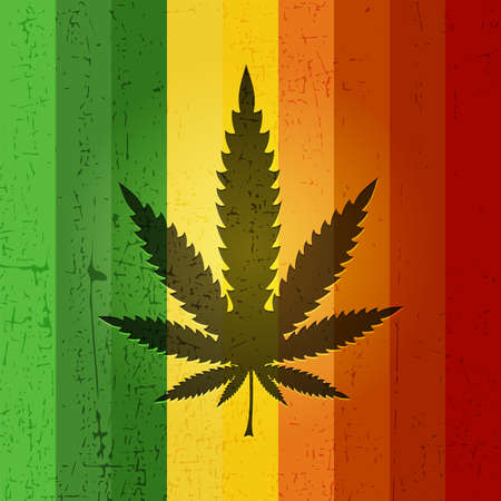 Cannabis leaf on rastafarian color grunge background. Vector illustrationのイラスト素材