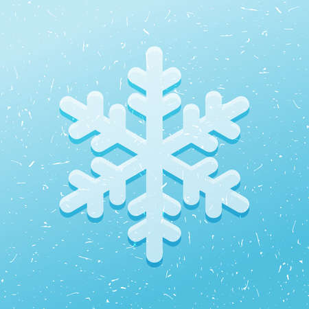 Cute white snowflake with shadow on blue background with little piece of grunge, New year gift card, element for design use, vector illustrationのイラスト素材