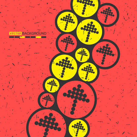 Color Arrows on red grunge background, retro pattern with decorative shapes, vector illustration.のイラスト素材