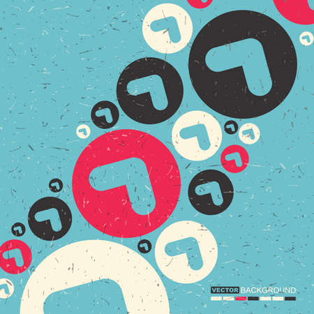 White, red and black arrows on blue grunge background, retro pattern with decorative shapes, vector illustration.のイラスト素材