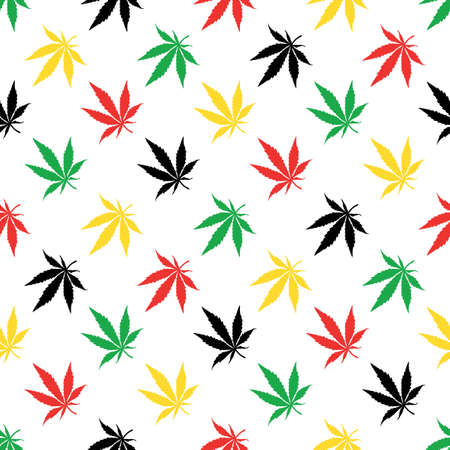 Colorful Cannabis leaves on white background -  seamless pattern.のイラスト素材