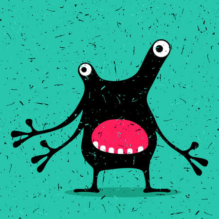 Cute black monster with emotions, cartoon illustration.のイラスト素材
