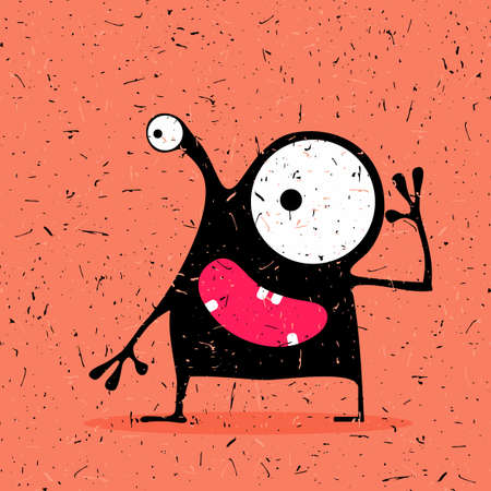Cute black monster with emotions, cartoon illustration.のイラスト素材