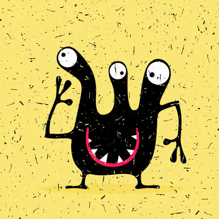 Cute black monster with emotions ,cartoon illustration.