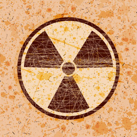 Radiation icon in circle on grunge brown background, vector illustrationのイラスト素材