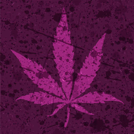 Purple Cannabis leaf on grunge background. Vector illustrationのイラスト素材