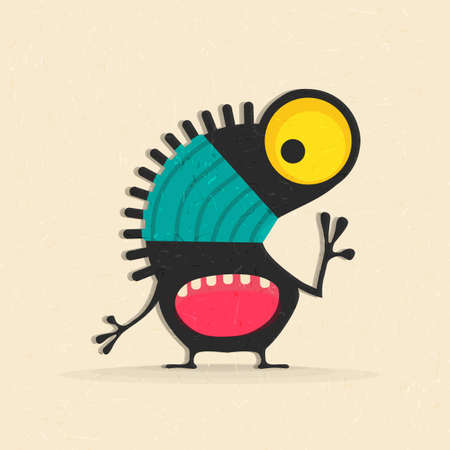 Color monster with emotions. Funny character on the desert yellow background. Cartoon illustrationのイラスト素材