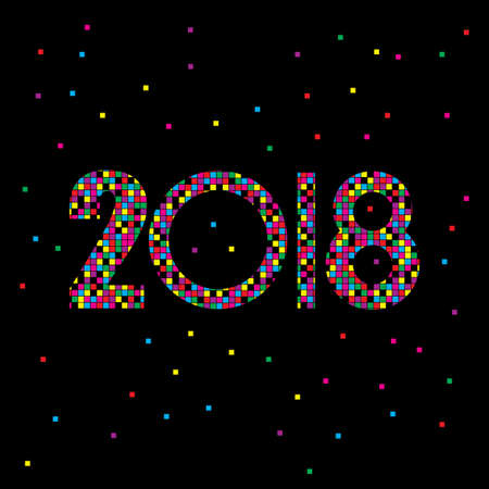 Happy new year gift card. Colorful Pixel numbers 2018. vector illustration.のイラスト素材