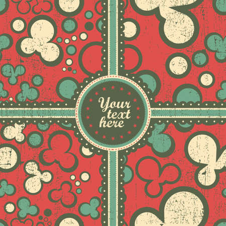 Decorative gift card with text and color abstract shapes on grunge background. Vector illustration.のイラスト素材