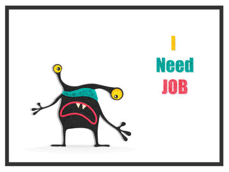Cute monster in search of job. Cartoon illustration.のイラスト素材