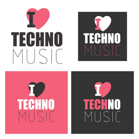 Four stylish stickers "I love techno music", with different colors.のイラスト素材