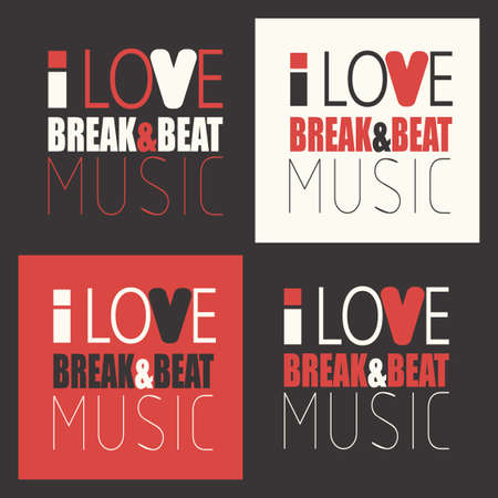 Four stylish stickers "I love breakbeat music", with different colors.のイラスト素材