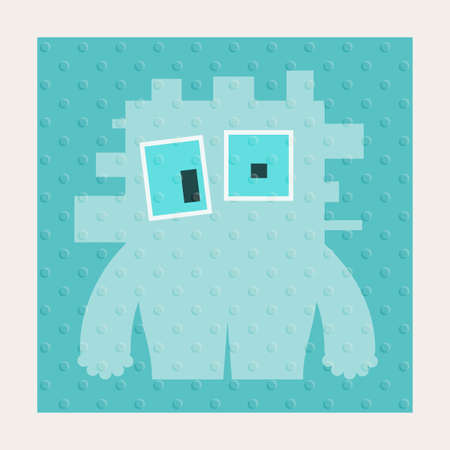 Cute monsters with emotions on blue background with dots texture. Cartoon illustrationのイラスト素材