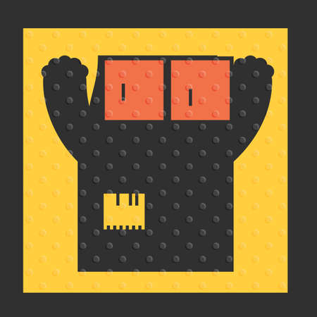 Cute monsters with emotions on yellow background with dots texture. Cartoon illustrationのイラスト素材