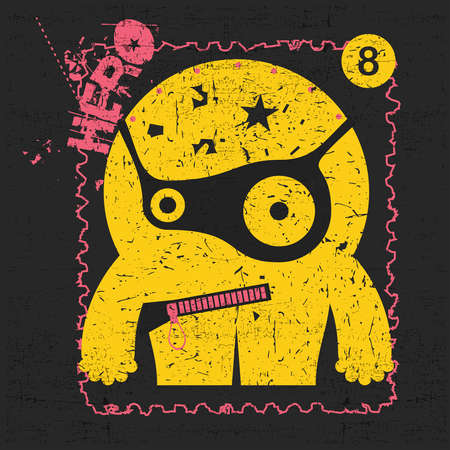 Funny monster with grunge shapes. Cartoon sticker, poster, for different use. vector illustration.のイラスト素材