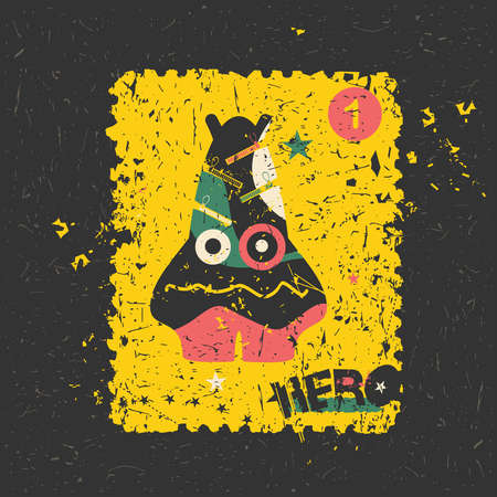 Funny monster with grunge shapes. Cartoon sticker, poster, for different use. vector illustration.のイラスト素材