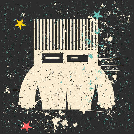 Funny monster with grunge shapes. Cartoon sticker, poster, for different use. vector illustration.のイラスト素材