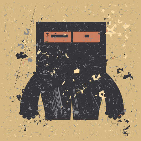 Funny monster with grunge shapes. Cartoon sticker, poster, for different use. vector illustration.のイラスト素材
