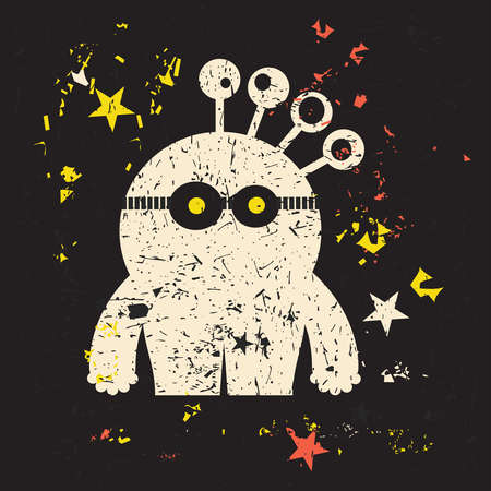 Funny monster with grunge shapes. Cartoon sticker, poster, for different use. vector illustration.のイラスト素材