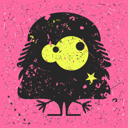Funny monster with grunge shapes. Cartoon sticker, poster, for different use. vector illustration.のイラスト素材