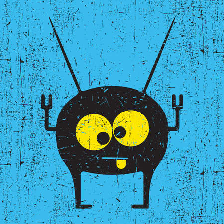 Funny monster with grunge shapes. Cartoon sticker, poster, for different use. vector illustration.のイラスト素材