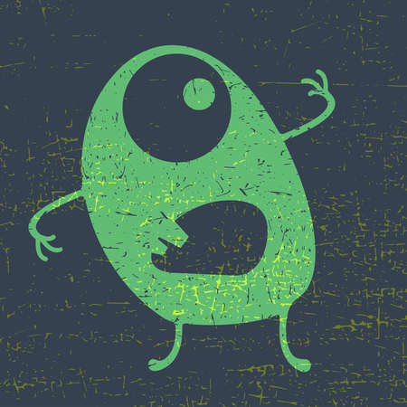 Funny monster with grunge shapes. Cartoon sticker, poster, for different use. vector illustration.のイラスト素材