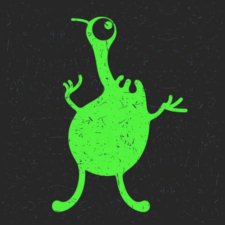 Funny monster with grunge shapes. Cartoon sticker, poster, for different use. vector illustration.のイラスト素材