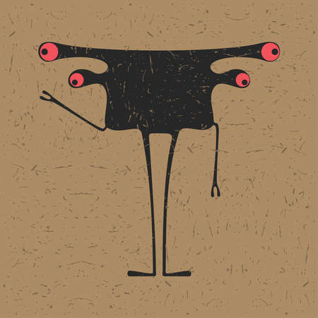 Funny monster with grunge shapes. Cartoon sticker, poster, for different use. vector illustration.のイラスト素材