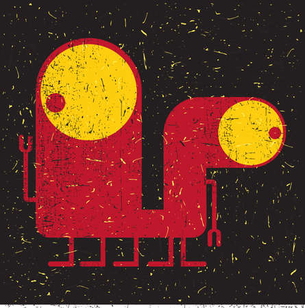 Cute monster with grunge shapes. Cartoon sticker, poster, for different use. vector illustration.のイラスト素材