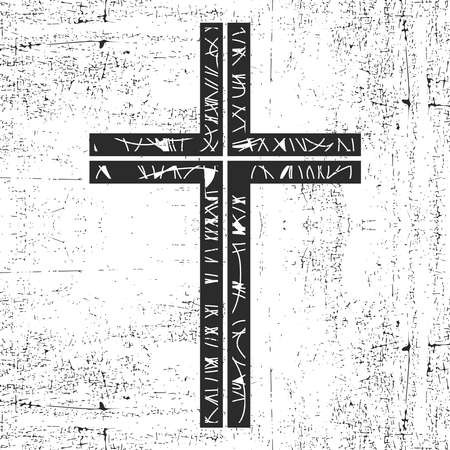 Black cross with grunge shapes isolated on white, for different use. vector illustration.のイラスト素材