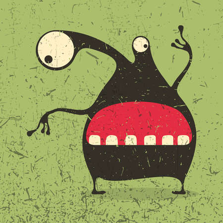 Funny monster with grunge shapes on color backgroundのイラスト素材