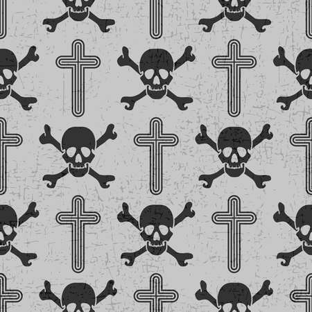Black crosses and skulls. Seamless patternのイラスト素材