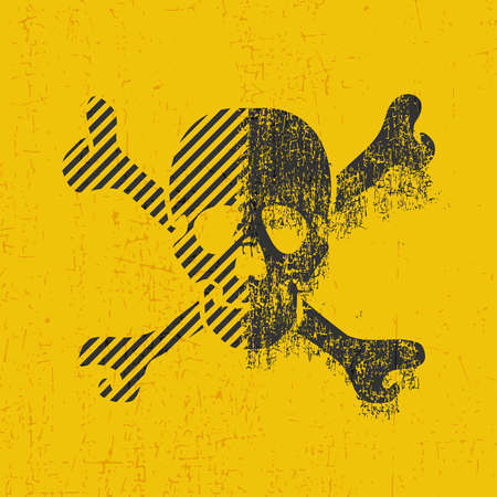 Black skull with dirty shapes on grunge yellow illustration.のイラスト素材