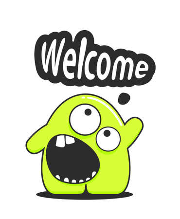 Cute personage standing with text message cloudのイラスト素材