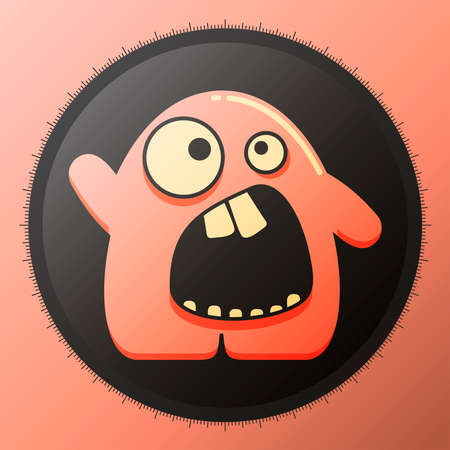 Cute glossy pink monster in black circle.のイラスト素材