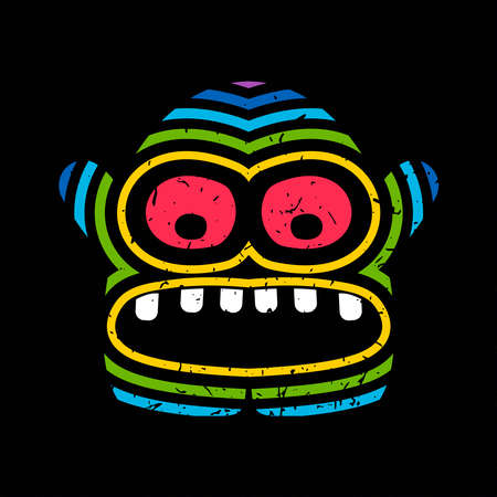 Funny monster with color strips and crazy emotion.のイラスト素材