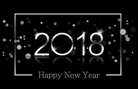 Happy New Year 2018 background with numbers and bright spots in a silver frame.のイラスト素材