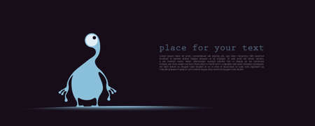 Cute blue with funny emotions and place for text on dark background. cartoon illustrationのイラスト素材