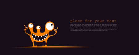 Cute orange with funny emotions and place for text on dark background. cartoon illustrationのイラスト素材