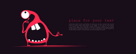 Cute red with funny emotions and place for text on dark background. cartoon illustrationのイラスト素材