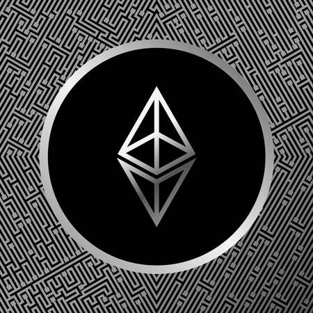 Crypto currency. Silver scheme background with ethereum symbol inside circle.のイラスト素材