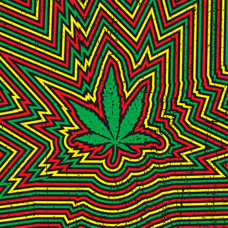 Cannabis leaf with red, yellow and green lines on grunge background.のイラスト素材